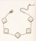 Silver and white shell clover O-chain bracelet