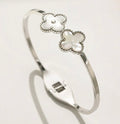 Silver and white two-tone clover bracelet